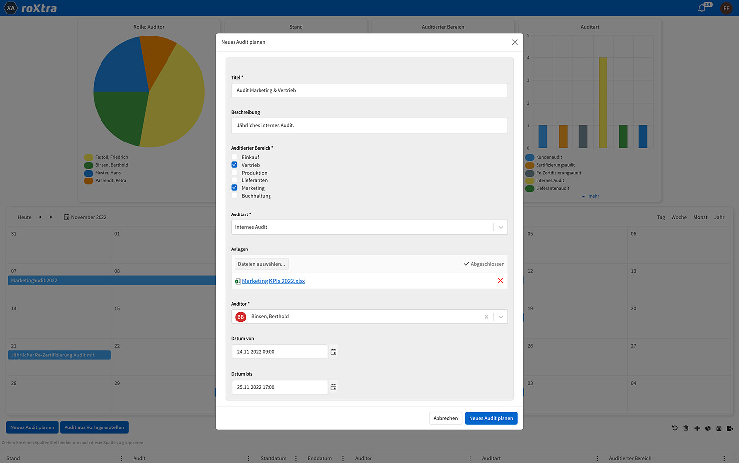 screenshot of roXtra Audits